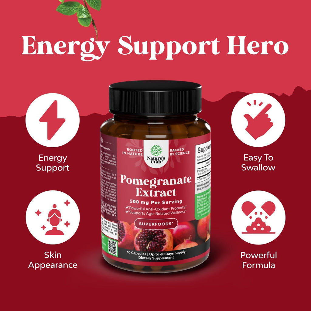 Pomegranate Extract Capsules 500mg - Pomegranate Supplement - 60 Count