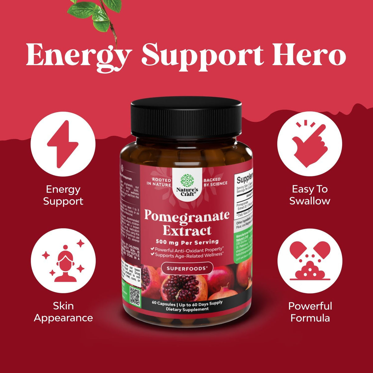 Pomegranate Extract Capsules 500mg - Pomegranate Supplement - 60 Count