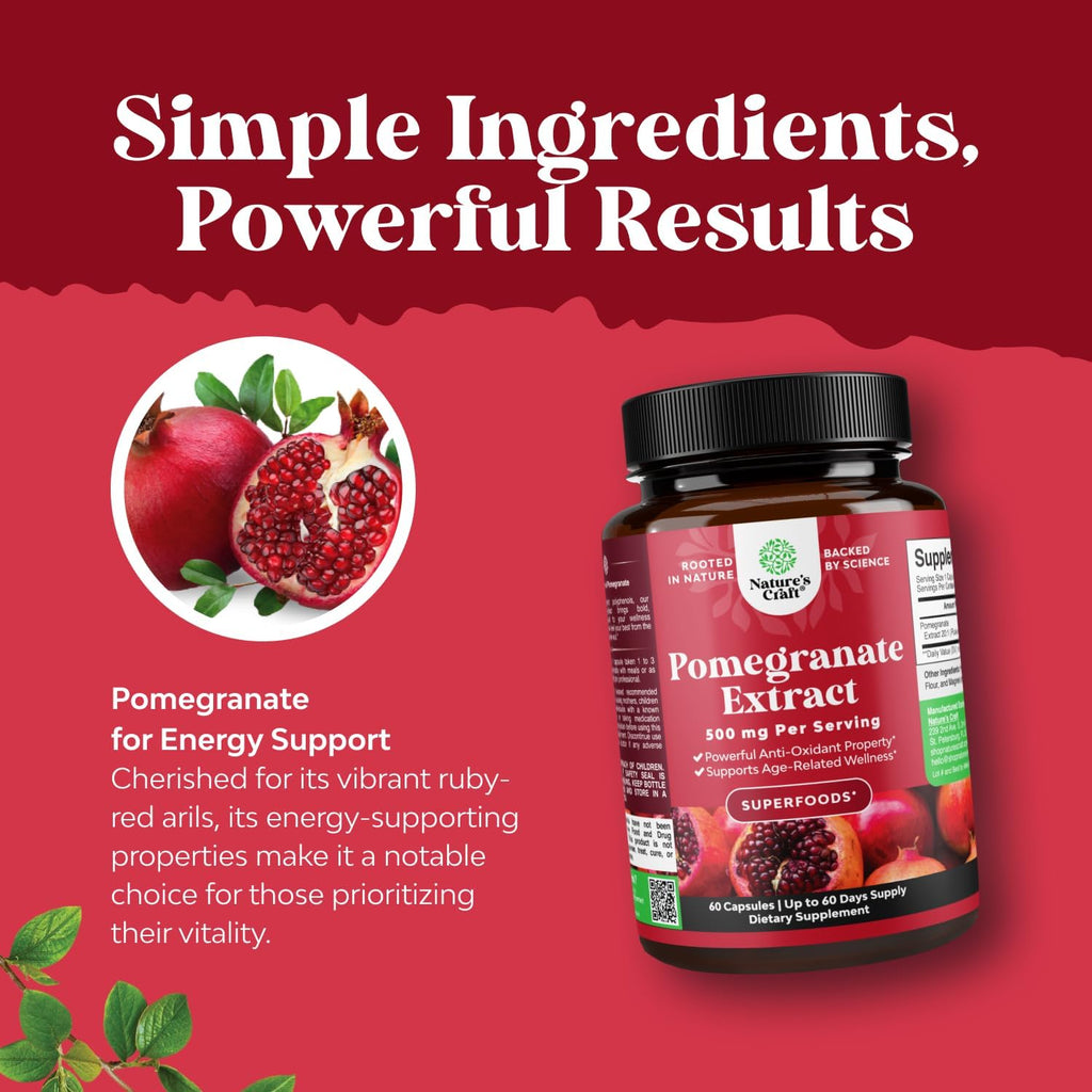 Pomegranate Extract Capsules 500mg - Pomegranate Supplement - 60 Count