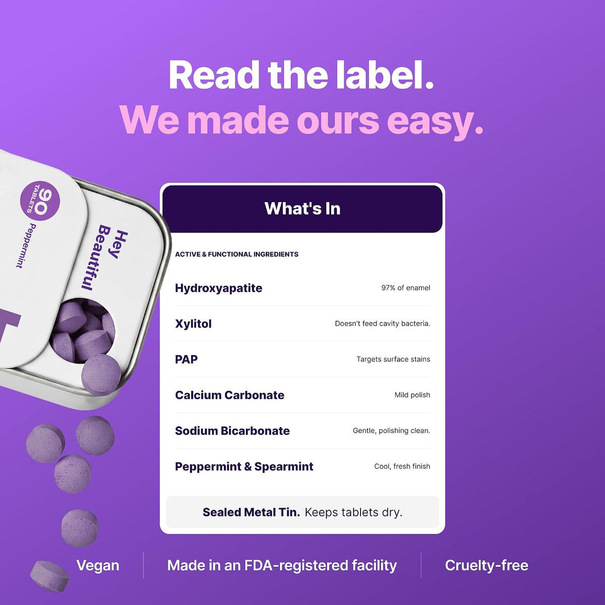 Purple Toothpaste Tablets with 10% Hydroxyapatite