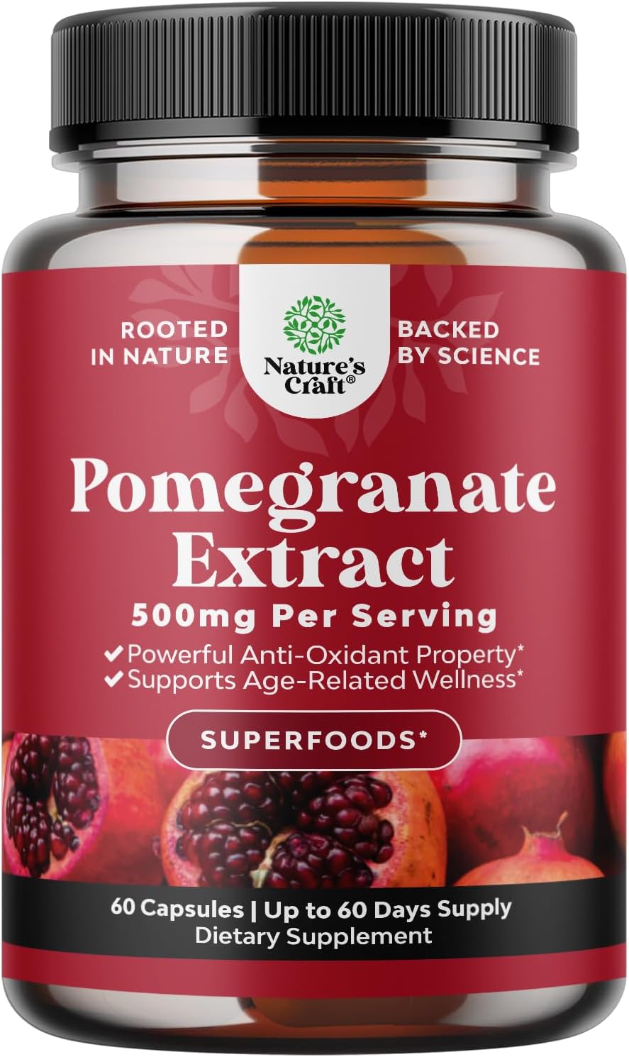 Pomegranate Extract Capsules 500mg - Pomegranate Supplement - 60 Count